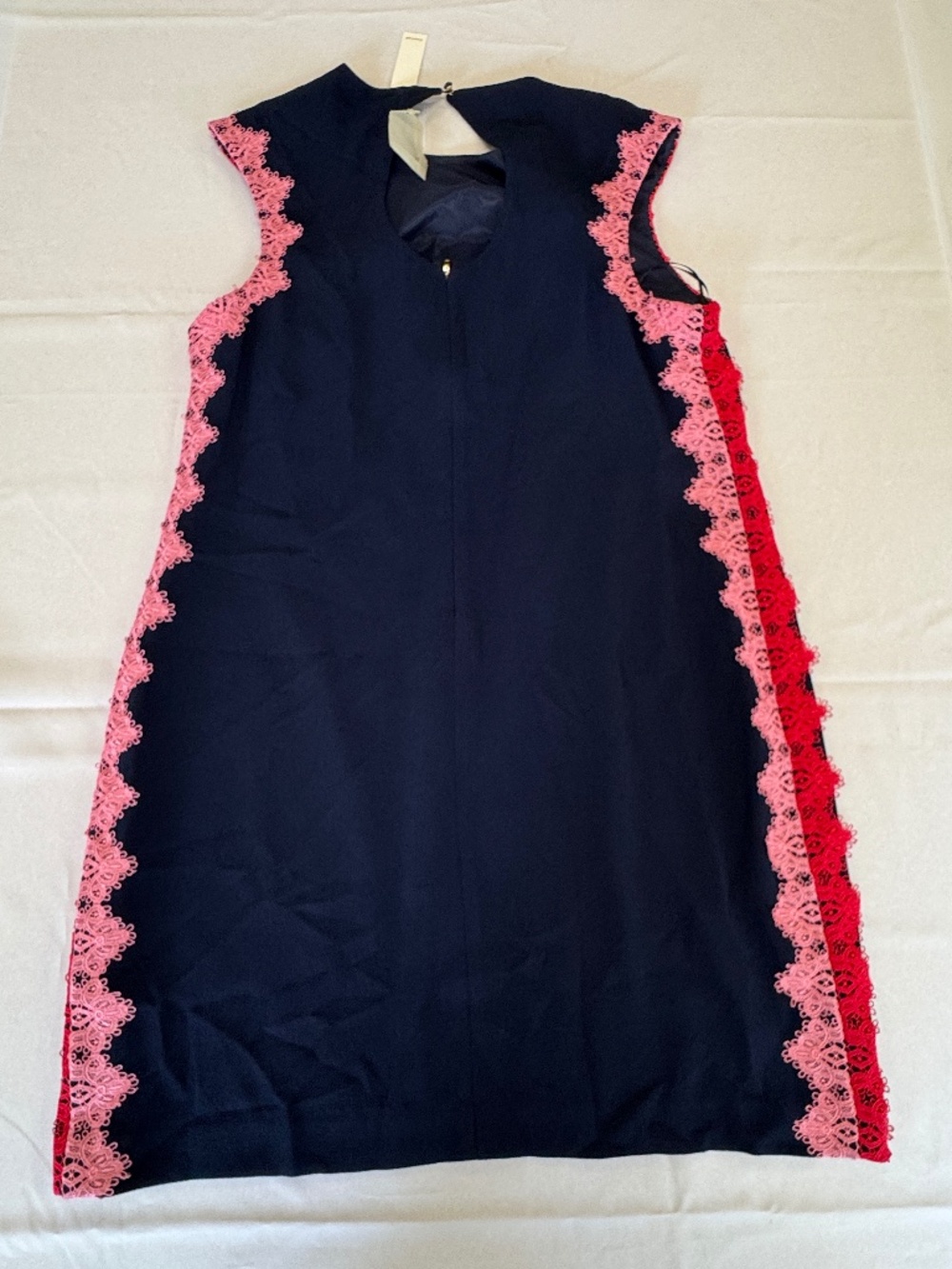Trina Turk Whim Crochet Lace Trim Appliqué Shift Dress Navy Blue Size 16 NWT - Picture 11 of 15